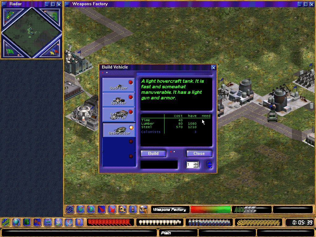 Enemy Nations (Windows) screenshot: Creating the first tank.