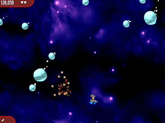 Chicken Invaders: The Next Wave - Christmas Edition (Windows) screenshot: Meteors are now snowballs!