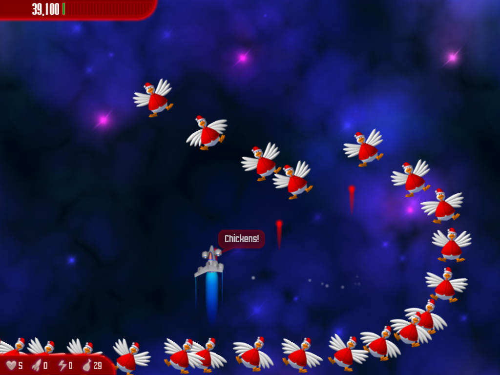 Chicken Invaders: Revenge of the Yolk - Christmas Edition (Windows) screenshot: The Xmas invasion begins.