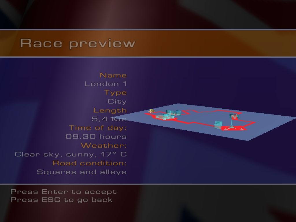 London Racer II (Windows) screenshot: Selecting a track.