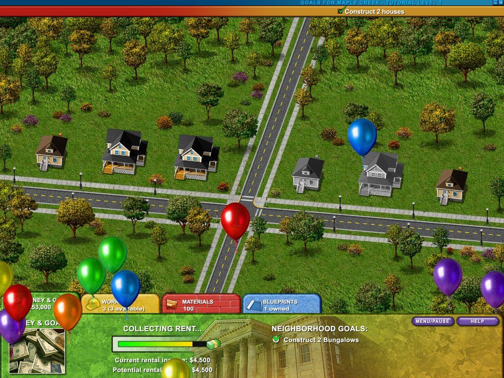 Build-a-lot 2: Town of the Year (Windows) screenshot: Balloons float up when you win.