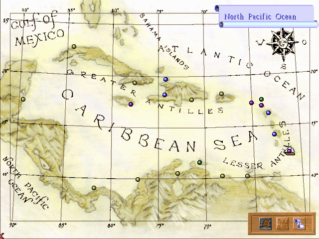 Sea Legends (DOS) screenshot: Caribbean Sea map