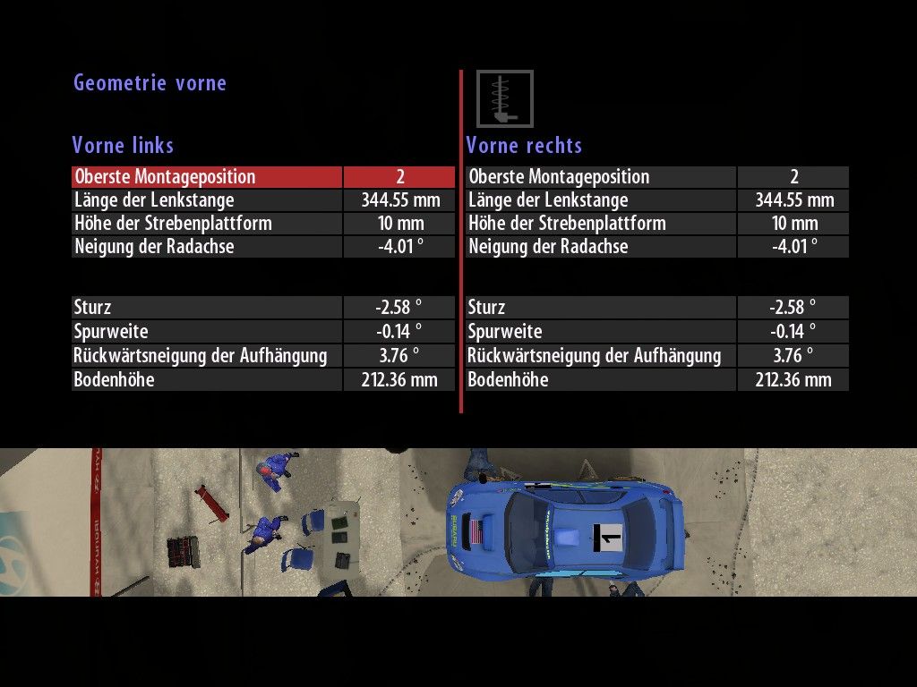 Richard Burns Rally (Windows) screenshot: Changing the car setting.