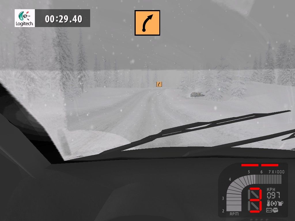 Richard Burns Rally (Windows) screenshot: The onboard camera doesn't give you the best sight.