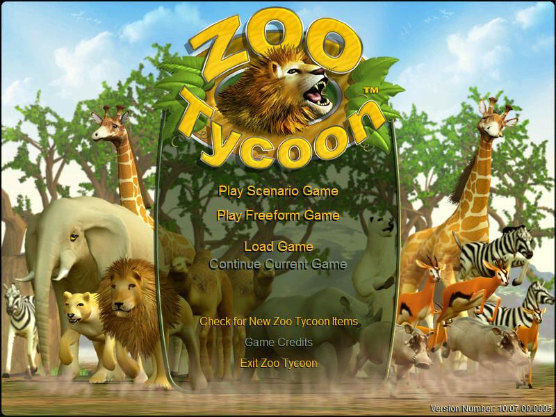 Zoo Tycoon (Windows) screenshot: Main menu
