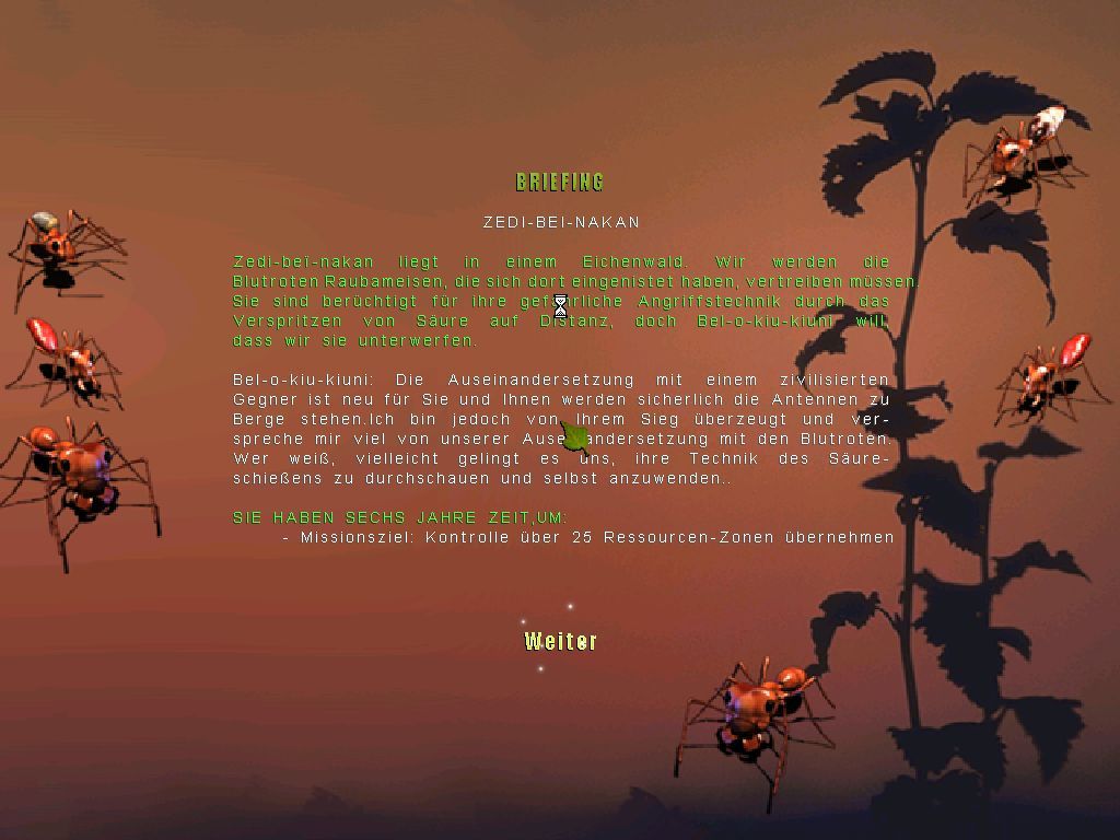 Les Fourmis (Windows) screenshot: Mission Briefing