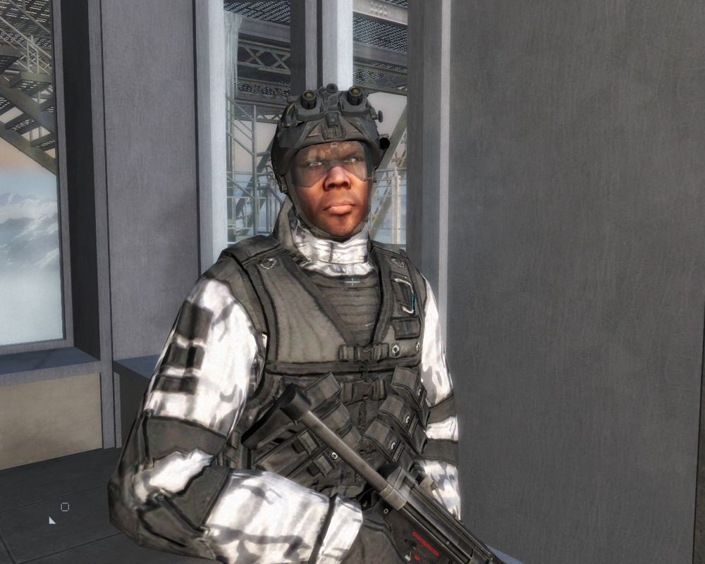 Tom Clancy's Rainbow Six: Vegas 2 (Windows) screenshot: Soldier guarding a doorway.