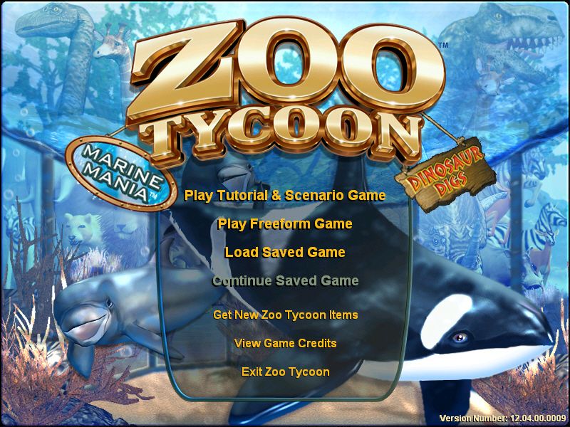 Zoo Tycoon: Complete Collection (Windows) screenshot: Main menu