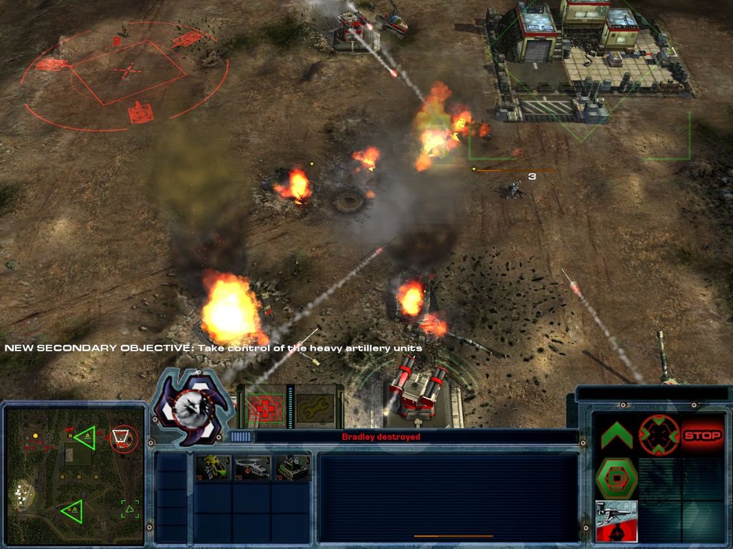 Act of War: High Treason (Windows) screenshot: A futile attempt to approach enemy base, no matter all the units are veteran
