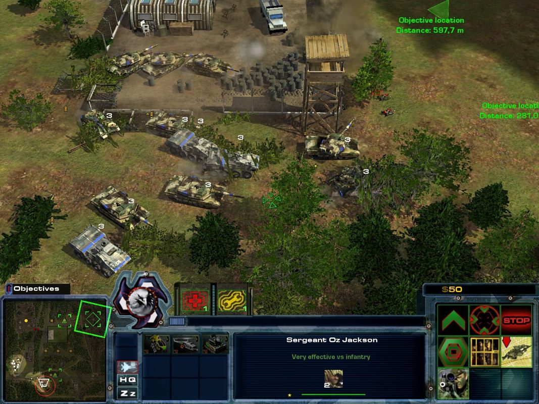 Act of War: High Treason (Windows) screenshot: Storming through the enemy defenses