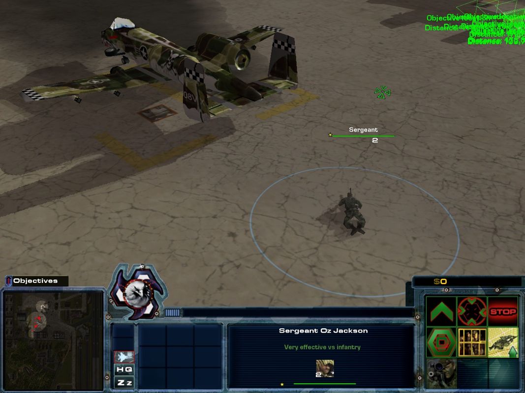 Act of War: High Treason (Windows) screenshot: Sergeant Oz coming to Jefferson's aid via opposite side of an airfield