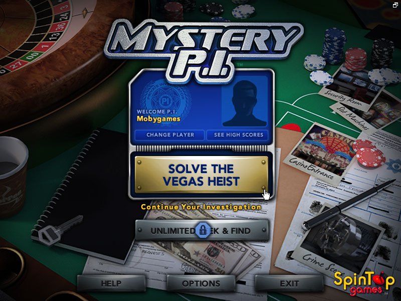 Mystery P.I.: The Vegas Heist (Windows) screenshot: Main menu