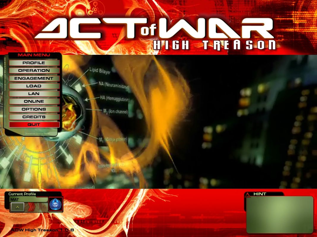 Act of War: High Treason (Windows) screenshot: Main menu