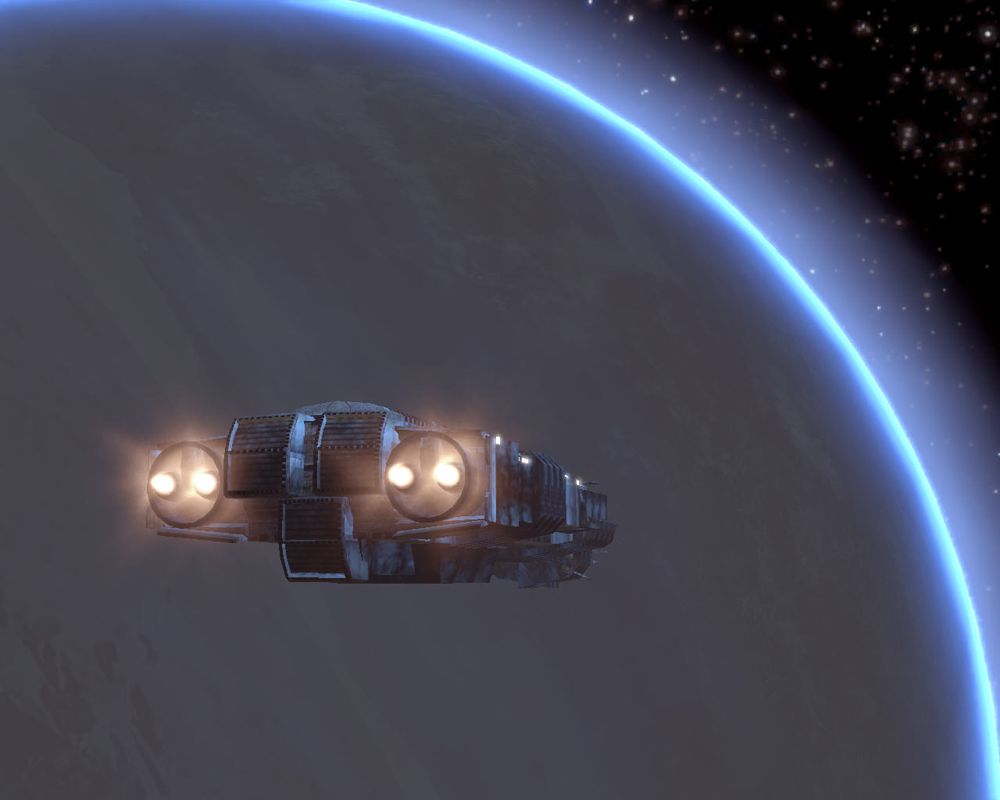 Turok (Windows) screenshot: Spaceship entering the planet's orbit.