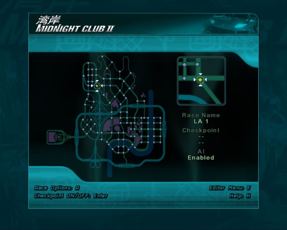 Midnight Club II (Windows) screenshot: Race editor mode