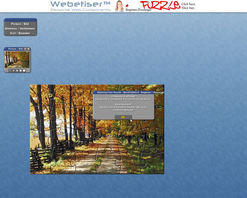 Webetiser Puzzle - Best of 2004 (Windows) screenshot: Completed a puzzle