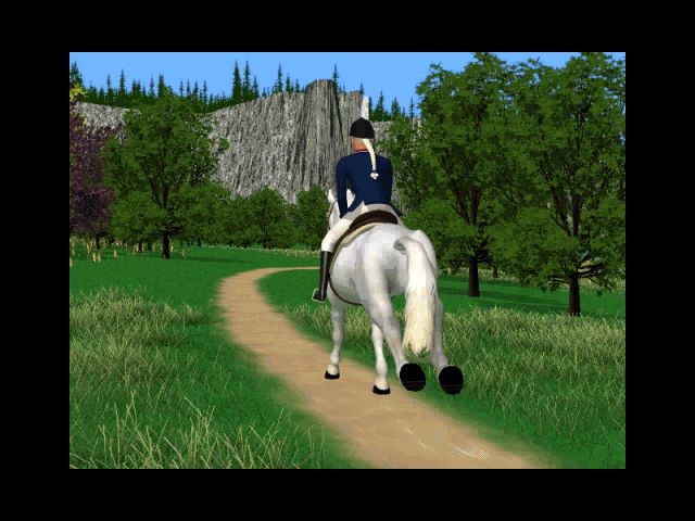 Barbie Adventure: Riding Club (Windows) screenshot: Barbie rides off down a path in the introduction