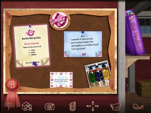 Barbie Adventure: Riding Club (Windows) screenshot: The player can select adventures from this bulletin board