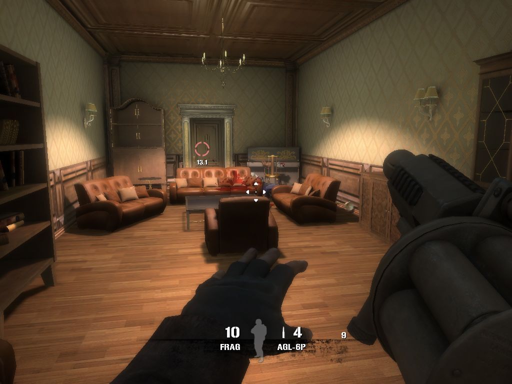 Soldier of Fortune: Payback (Windows) screenshot: Can I check in your hotel? No? OK then I'll leave this grenade here with you for 5 seconds... Bye bye!
