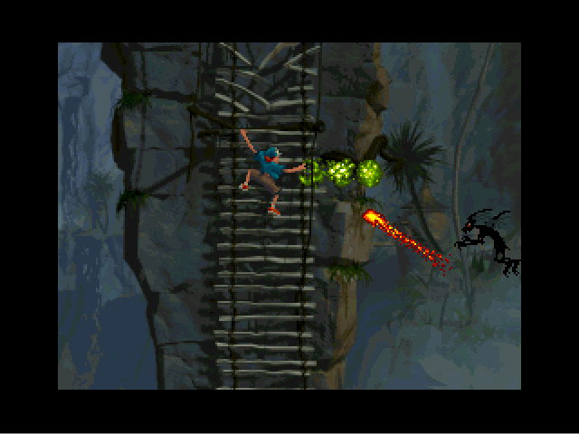 Heart of Darkness (Windows) screenshot: Shootout at the bridge.
