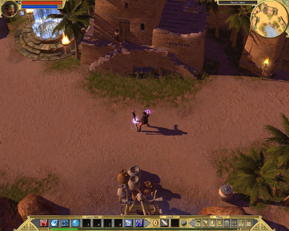 Titan Quest (Windows) screenshot: Some village in Egypt.
