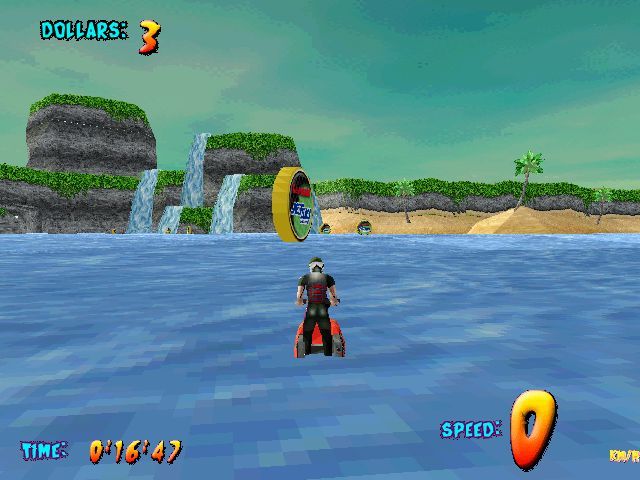 Kawasaki Jet Ski Watercraft (Windows) screenshot: In Treasure Hunt mode, you have to collect as many of these coins as you can.