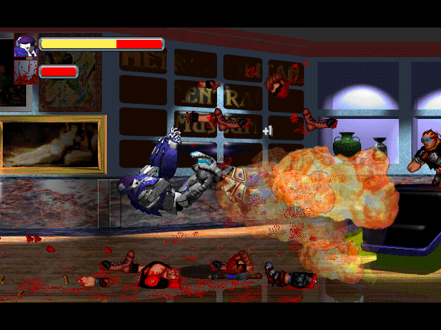 Cyber Police (DOS) screenshot: If you don't like such kind of scenes, better deactivate the gore mode...