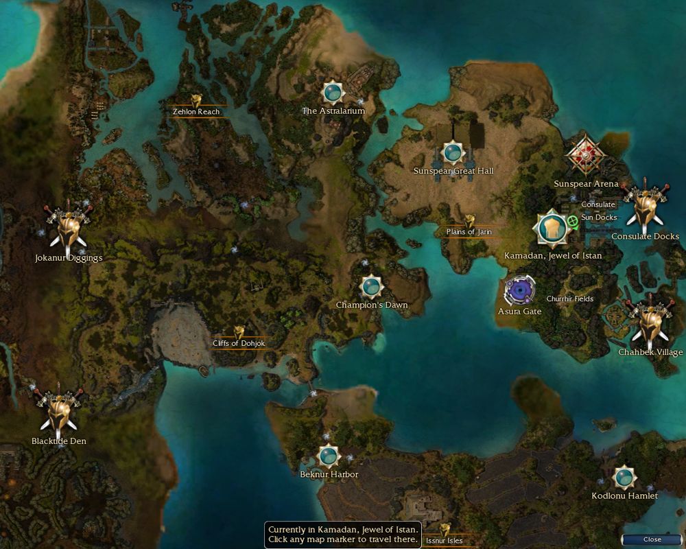 Guild Wars: Nightfall (Windows) screenshot: Zoomed map of Istan (Hard Mode)
