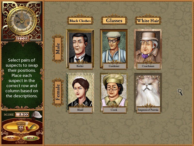 The Lost Cases of Sherlock Holmes (Windows) screenshot: Suspects grid