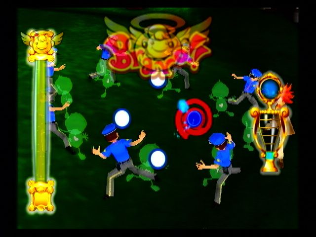 Mad Maestro! (PlayStation 2) screenshot: The police and the aliens get over their differences.