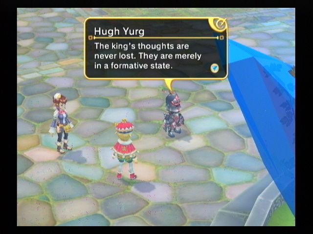 Final Fantasy: Crystal Chronicles - My Life as a King (Wii) screenshot: Hugh defends your stupidity.
