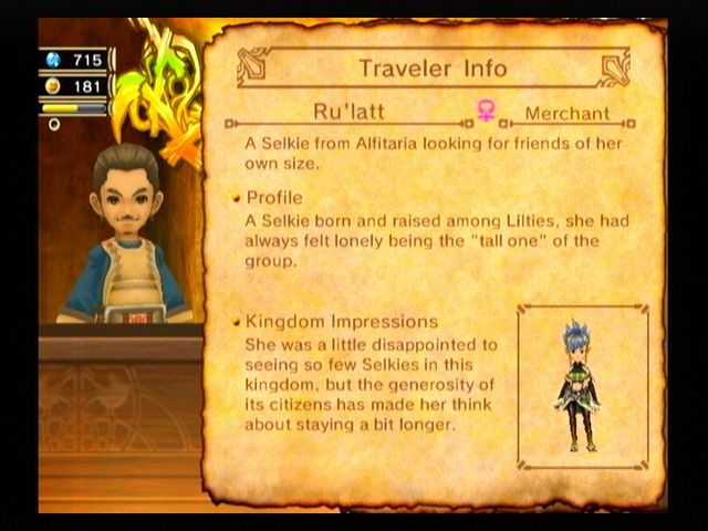 Final Fantasy: Crystal Chronicles - My Life as a King (Wii) screenshot: A wandering merchant she