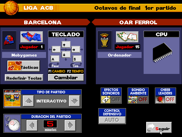 PC Basket 2.0 (DOS) screenshot: Setting the game options