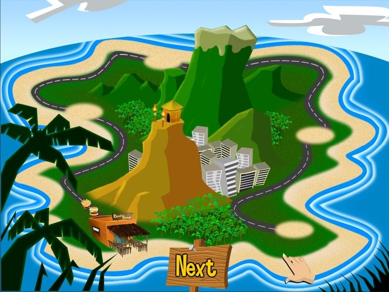 Burger Island (Windows) screenshot: The map shows your progress. The different icons mark the different kinds of levels.