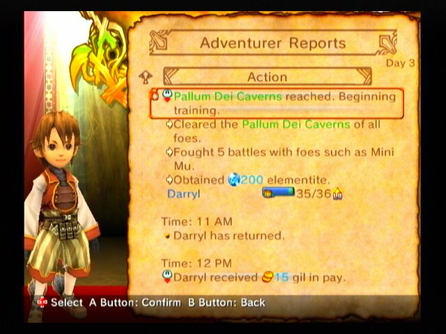 Final Fantasy: Crystal Chronicles - My Life as a King (Wii) screenshot: Detailed reports