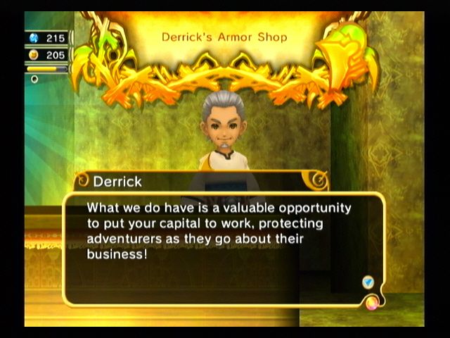 Final Fantasy: Crystal Chronicles - My Life as a King (Wii) screenshot: The armor shop is out for investors.