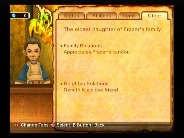 Final Fantasy: Crystal Chronicles - My Life as a King (Wii) screenshot: Personal information
