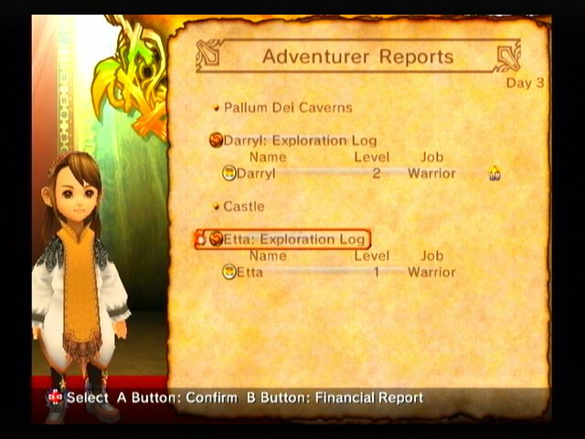 Final Fantasy: Crystal Chronicles - My Life as a King (Wii) screenshot: Reports