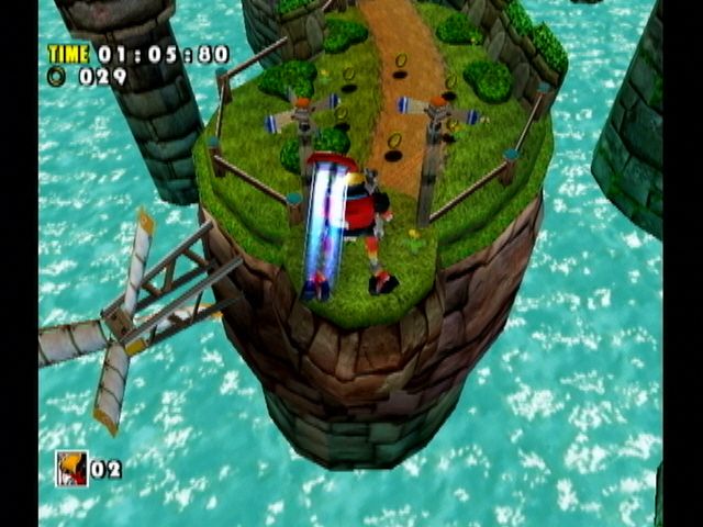 Sonic Adventure DX (Director's Cut) (GameCube) screenshot: High above the stage.