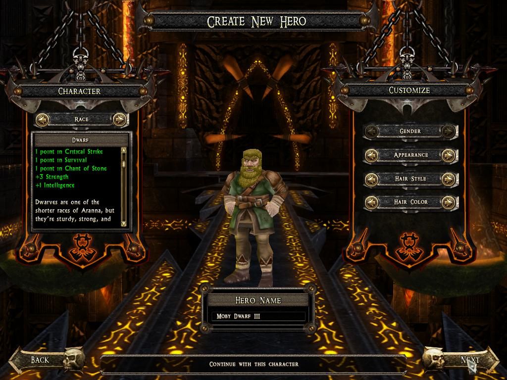 Dungeon Siege II: Broken World (Windows) screenshot: Character Creation - <i>Broken World</i> introduces new races, among others the mighty Dwarves.