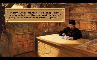 Heart of China (DOS) screenshot: Master Wu's herb shop (VGA)