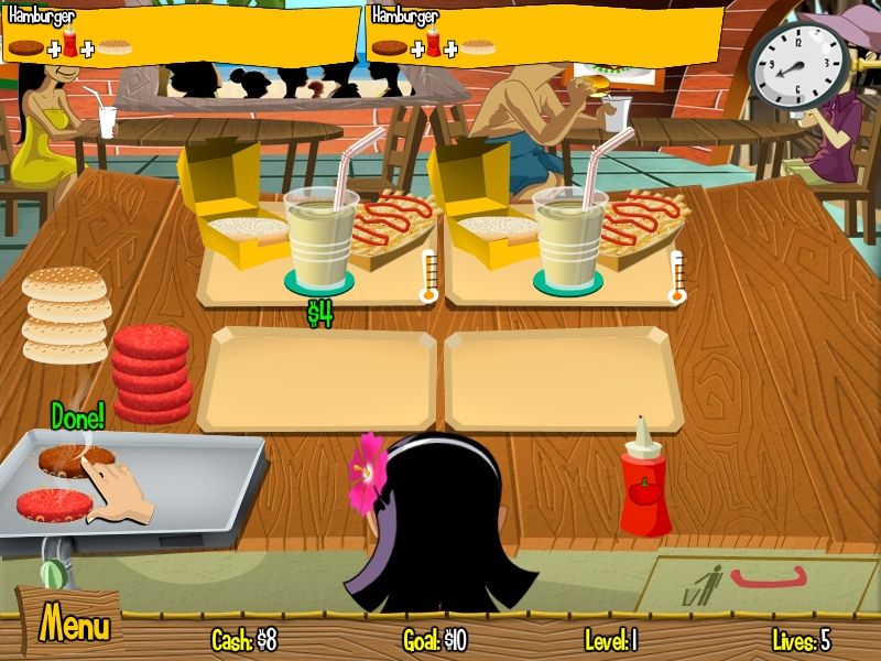 Burger Island (Windows) screenshot: This one is done, time to place it on the bread.