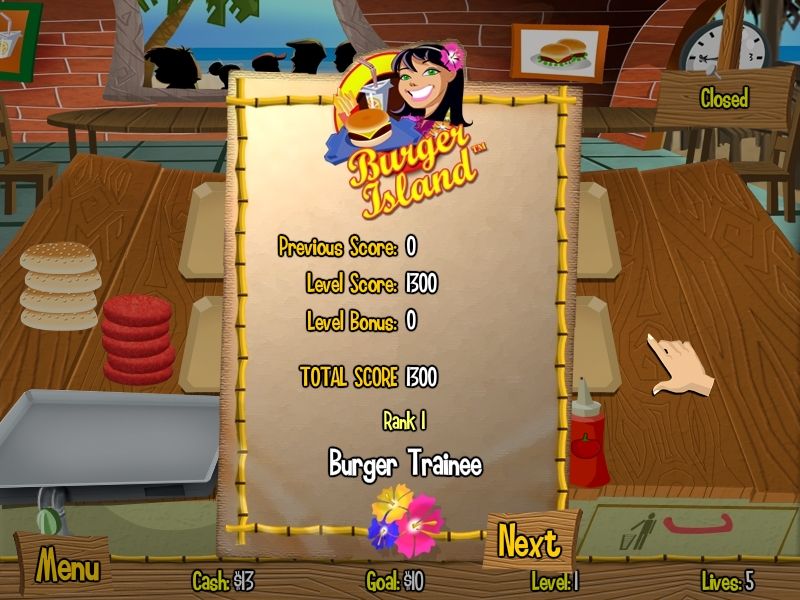 Burger Island (Windows) screenshot: Today's score.