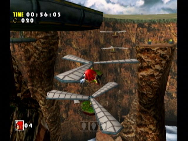 Sonic Adventure DX (Director's Cut) (GameCube) screenshot: I don't feel safe soaring over all these rotating blades.