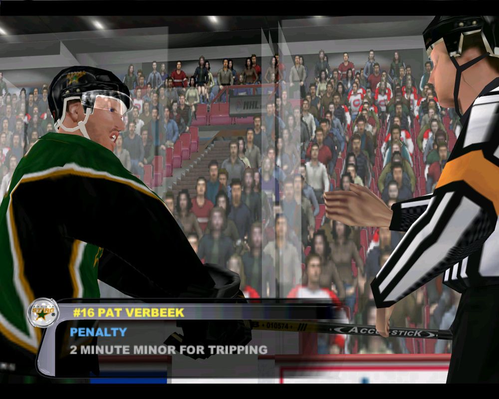 NHL 2003 (Windows) screenshot: Pat Verbeek gets 2 minute penalty.