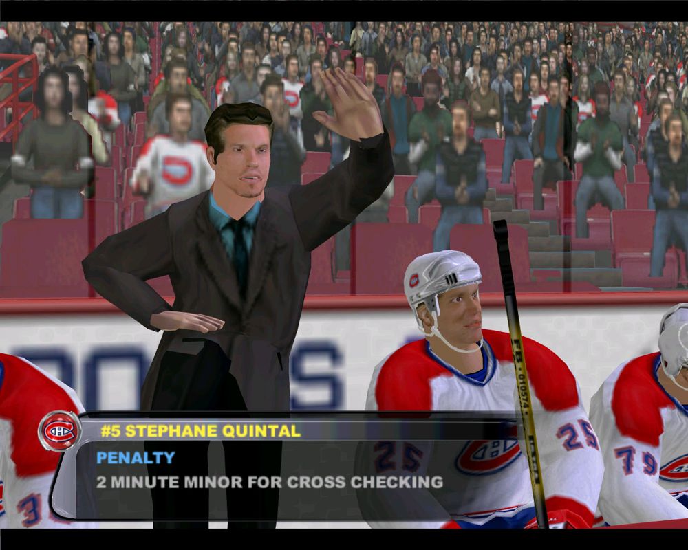 NHL 2003 (Windows) screenshot: The coach is not happy about this penalty.