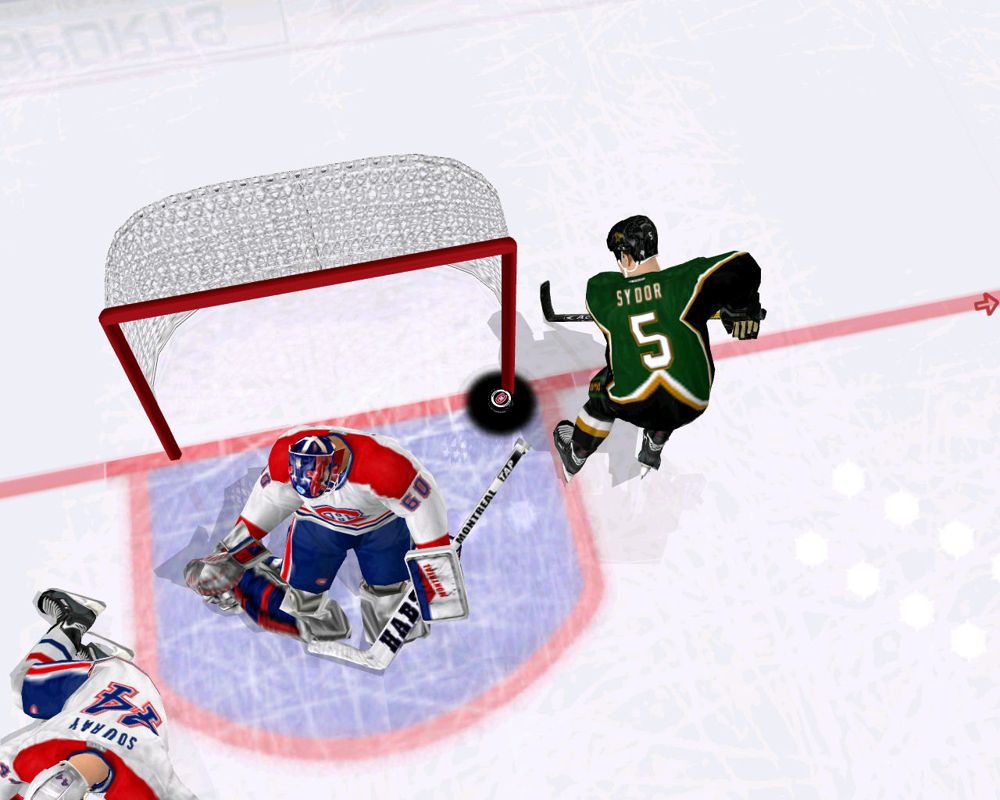 NHL 2003 (Windows) screenshot: So close, but it's not a goal.