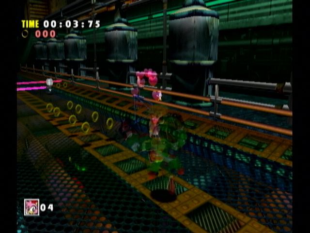 Sonic Adventure DX (Director's Cut) (GameCube) screenshot: Amy's hammer leaves a trail of hearts.