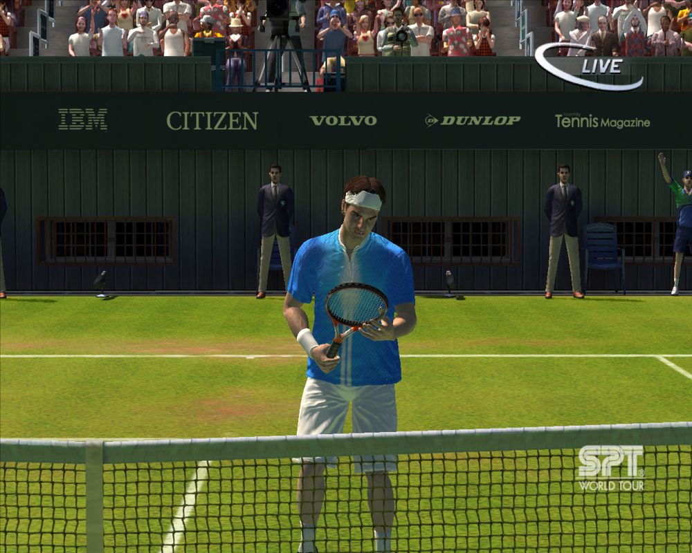 Virtua Tennis 3 (Windows) screenshot: Player checking if his Tennis Racquet is alright