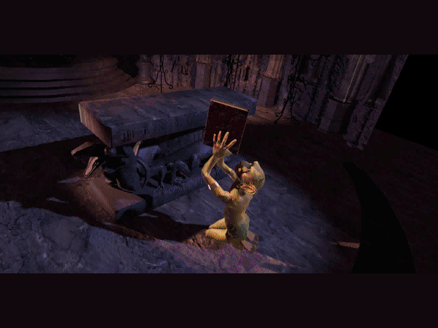 Shannara (DOS) screenshot: Intro. The foolish gnome summons the dark sorcerer Brona.